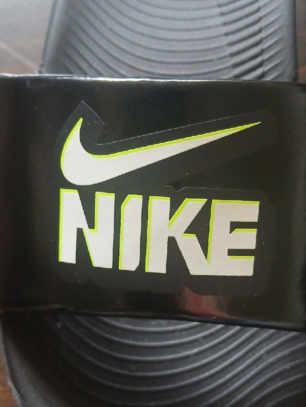 Nike Black Slide Sandals with Neon Green Logo - Picture 4 of 8